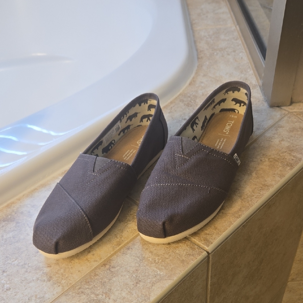 TOMS Dark Brown Canvas Slip-Ons